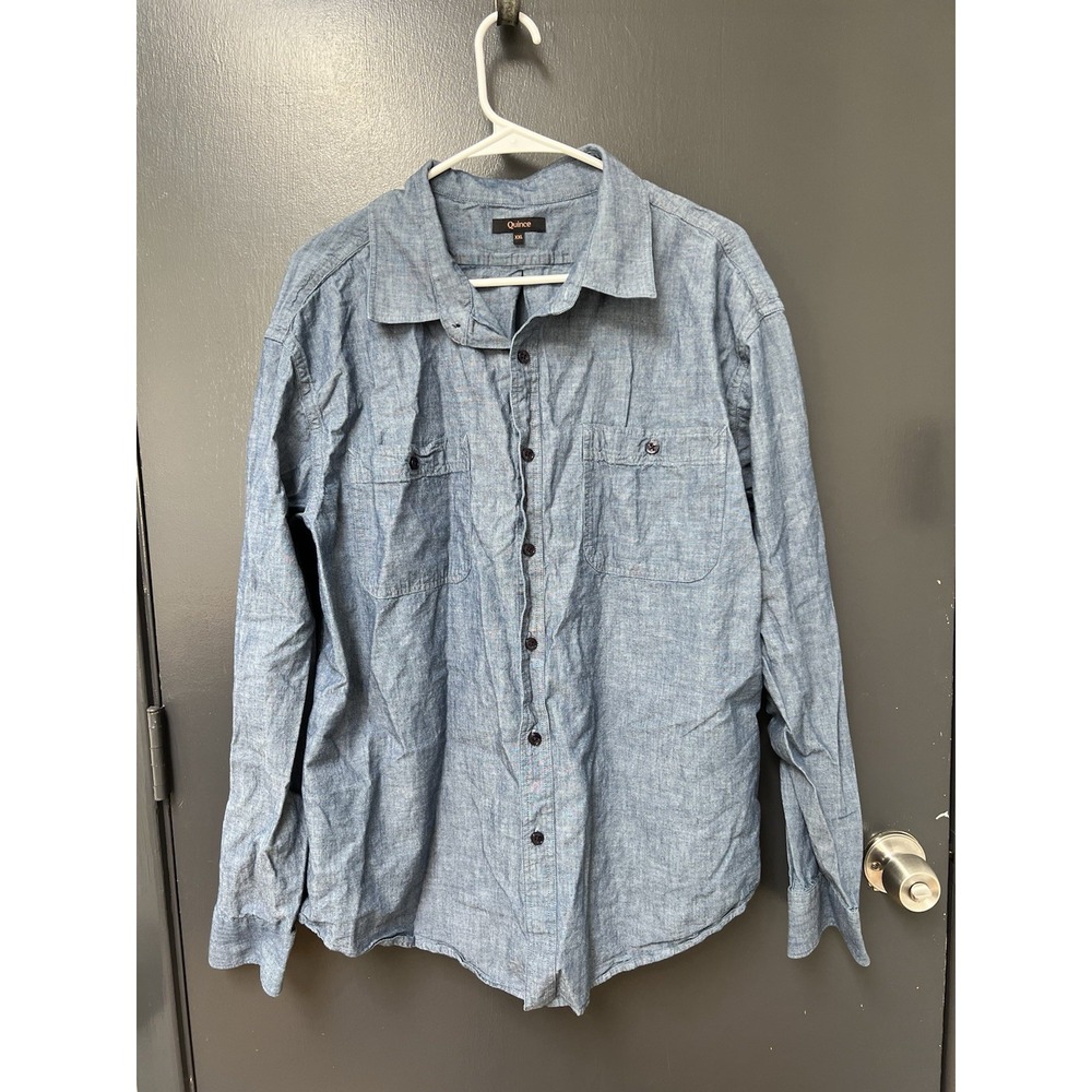 Quince Men Organic Chambray Long Sleeve Shirt Dark Sz XXL Dark Chambray